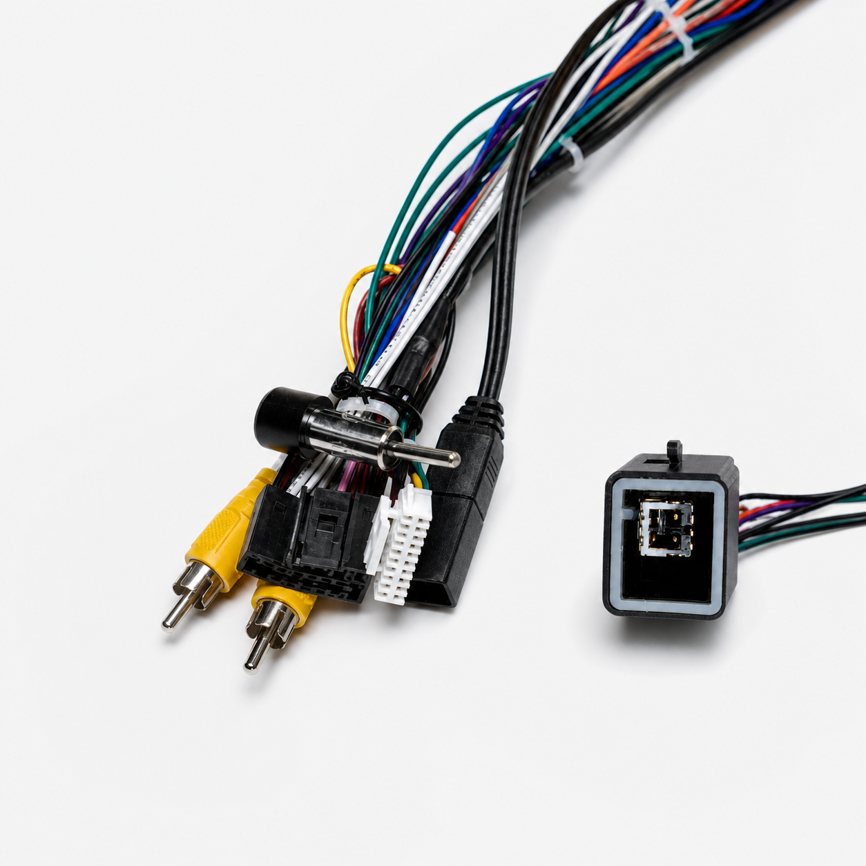 Plug and play wiring harness connectors and loom detail for head unit upgrade kits