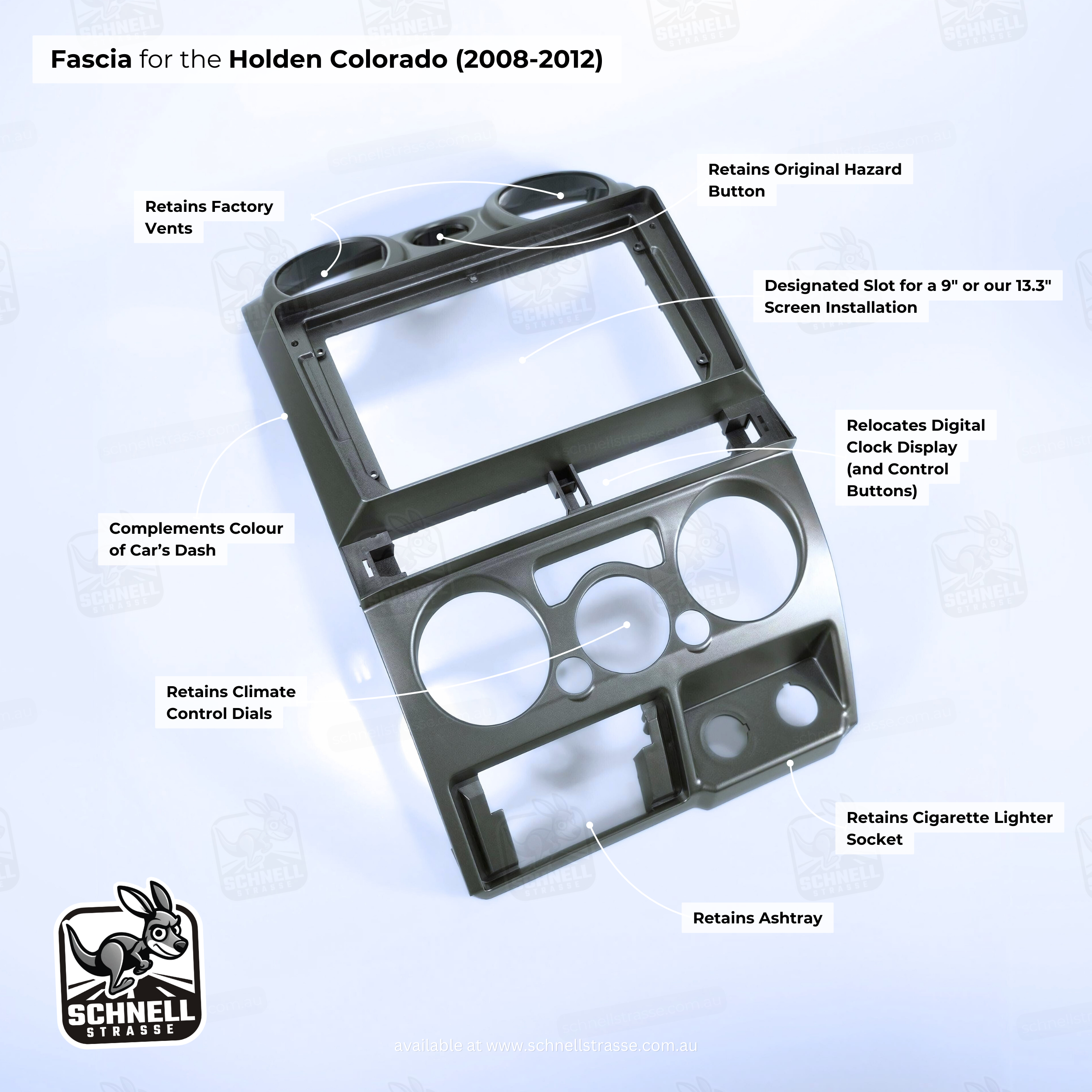 Holden Colorado (2008-2012) Fascia Kit - Retains Factory Vents & Controls, 9'' & 13.3'' Screen Compatible, Premium Matte Finish