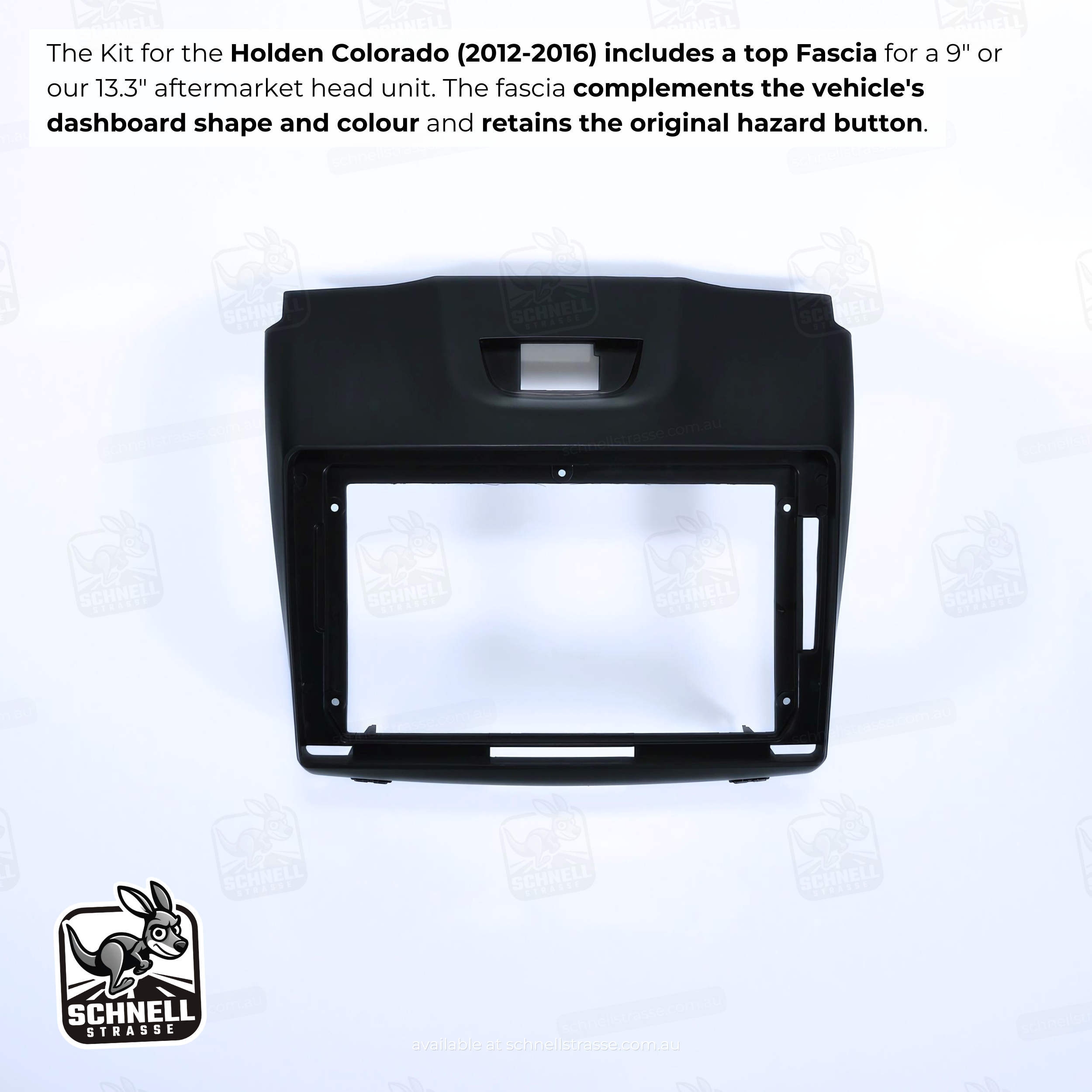 Holden Colorado (2012-2016) Fascia Kit - Premium Matte Finish, Black or Dark Grey, Retains Factory Controls, 9'' & 13.3'' Screen Compatible