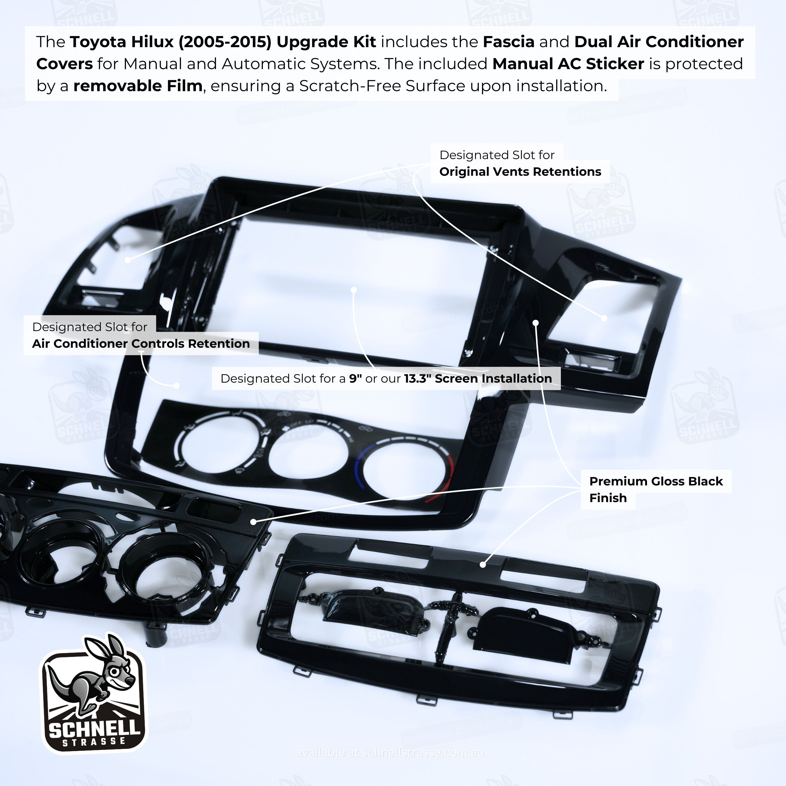 Toyota Hilux (2005-2015) Fascia Kit - Premium Sophisticated Graphite Grey (Matte) or Jet Black (High-Gloss) Finish