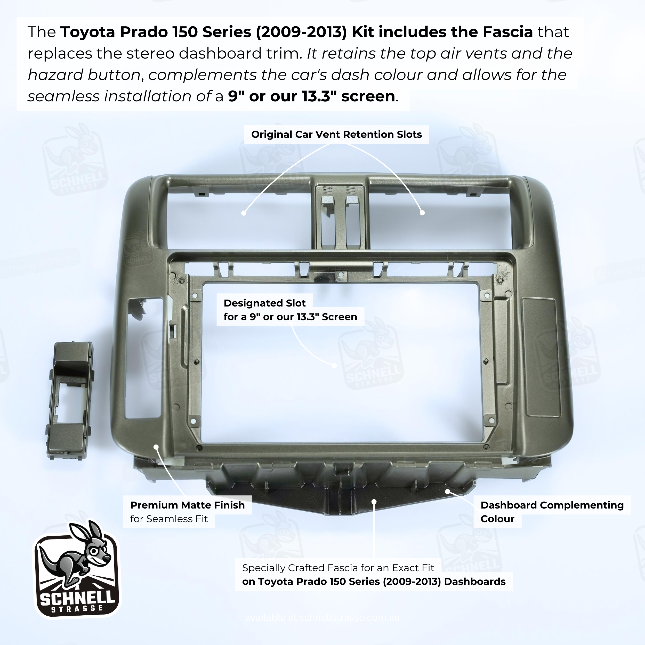 Toyota Prado 150 Series (2009-2013) Fascia Kit - Premium Matte Finish, 9" & 13.3" Screen Compatible, Retains Factory Features