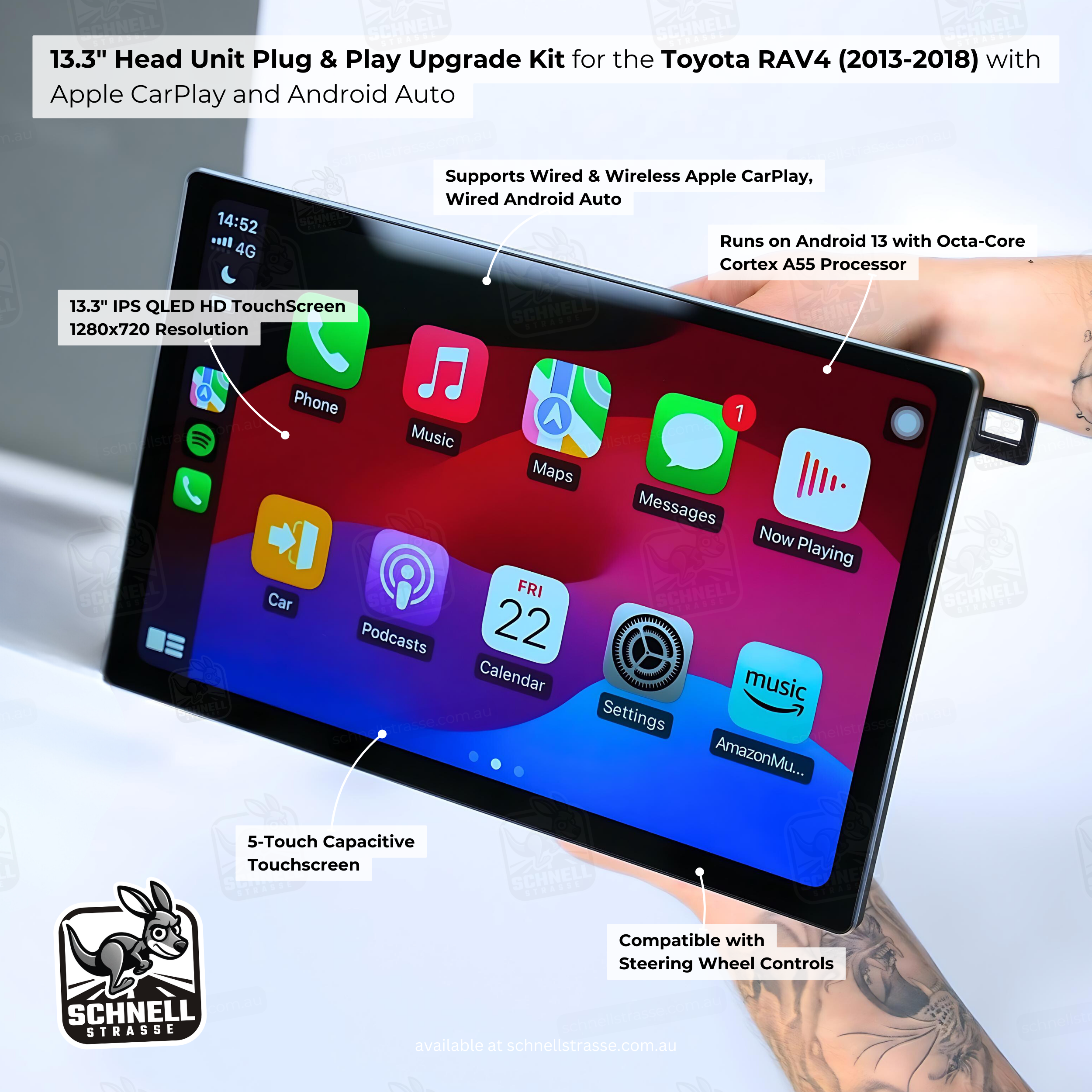 Toyota RAV4 (2013-2018) 13.3'' Head Unit Upgrade Kit - Plug & Play with Apple CarPlay, Android Auto, and Touchscreen Display